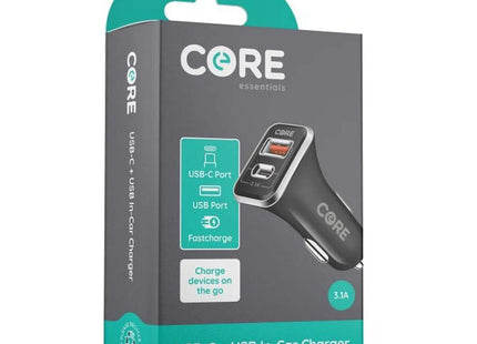 Core Universal 3.1A Car Lighter Charger Dual USB-C PD and USB-A New & Boxed