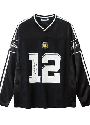 Digital Printed Long-sleeved T-shirt Jersey Contrast Color V-neck Top