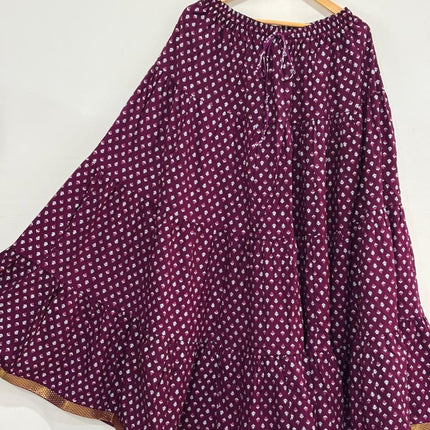 Blackfever Elegant deep plum purple base Printed Tiered Skirt – Free Size