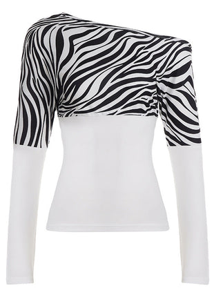 Asymmetrical Slant-Shoulder Long-Sleeve Casual Top Fashion Outfit Women's Clothing