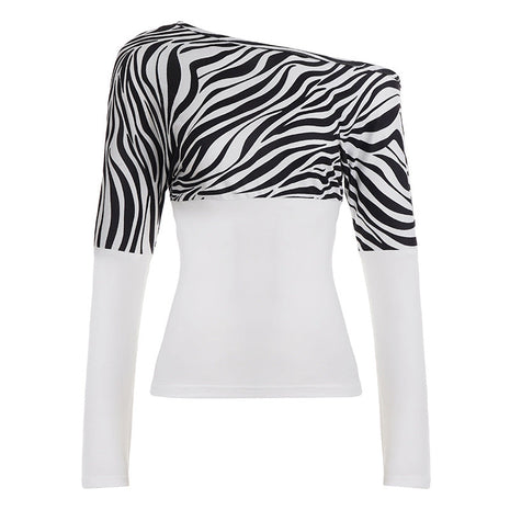 Asymmetrical Slant-Shoulder Long-Sleeve Casual Top Fashion Outfit Women's Clothing