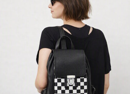 Soft Leather Backpack - Black & White Checkerboard