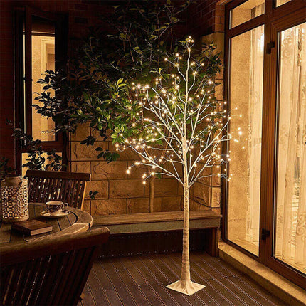 Pre Lit White Birch Tree 6FT with 288 Warm White LED Lights Waterproof EAMBRITE
