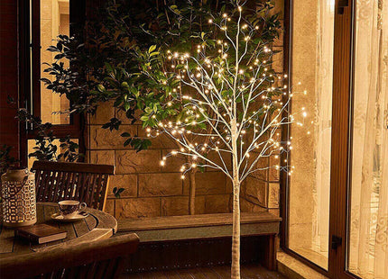 Pre Lit Birch Christmas Tree 6FT with 250 Warm White LED Lights EAMBRITE