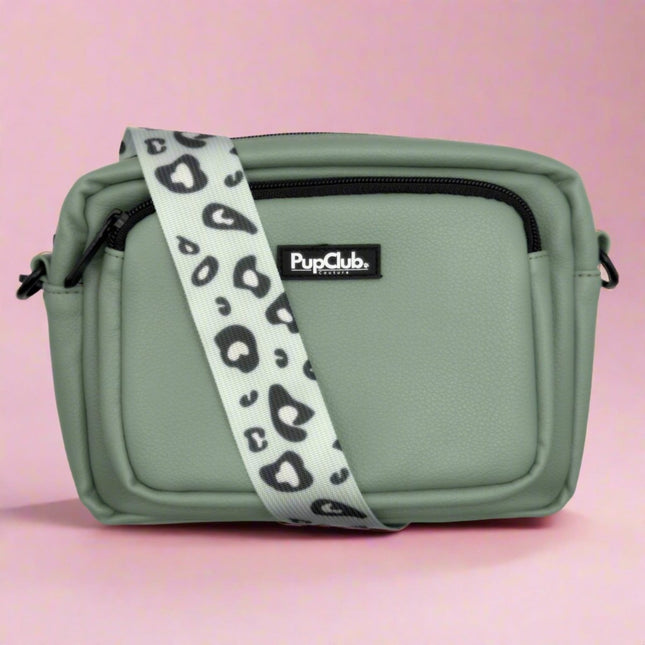 Crossbody Dog Walking Bag - Vegan Leather Sage Green