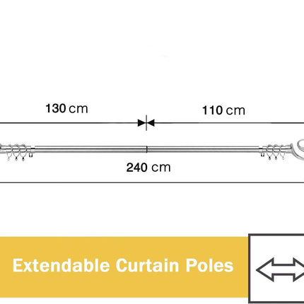 Curtain Pole Adjustable Length 130-240cm Chrome Ø16/19mm