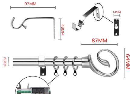 Curtain Pole Adjustable Length 130-240cm Chrome Ø16/19mm