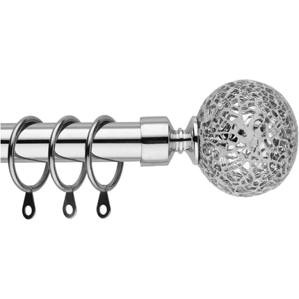 Curtain Poles Mosaic ball finials Extendable Set 70 to 120cm Chrome