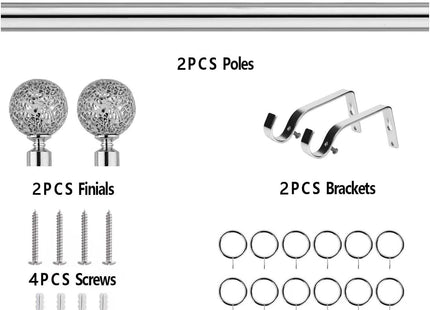 Curtain Poles Mosaic ball finials Extendable Set 70 to 120cm Chrome