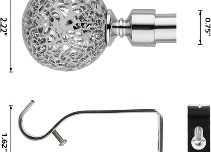 Curtain Poles Mosaic ball finials Extendable Set 70 to 120cm Chrome
