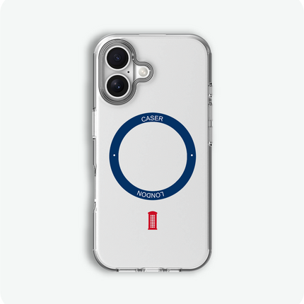 Slim Clear iPhone 16 Case with Royal Blue MagSafe Ring - Telephone Box | The Iconic Case