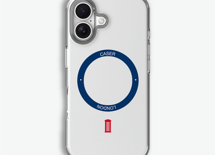 Slim Clear iPhone 16 Pro Max Case with Royal Blue MagSafe Ring - Telephone Box | The Iconic Case
