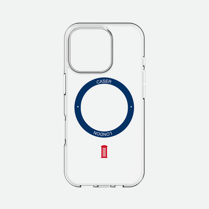 Slim Clear iPhone 16 Pro Case with Royal Blue MagSafe Ring - Telephone Box | The Iconic Case