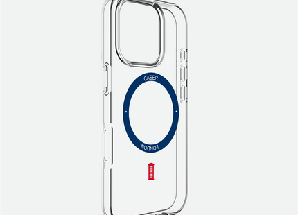 Slim Clear iPhone 16 Pro Max Case with Royal Blue MagSafe Ring - Telephone Box | The Iconic Case
