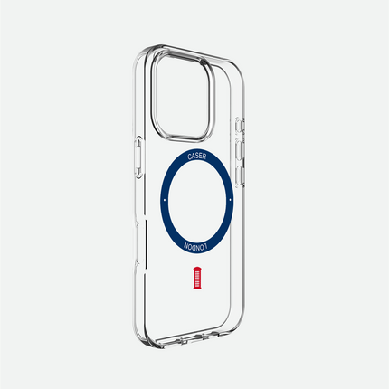 Slim Clear iPhone 16 Pro Case with Royal Blue MagSafe Ring - Telephone Box | The Iconic Case