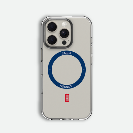 Slim Clear iPhone 16 Pro Max Case with Royal Blue MagSafe Ring - Telephone Box | The Iconic Case