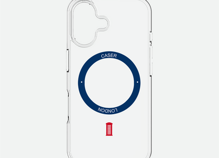 Slim Clear iPhone 16 Pro Max Case with Royal Blue MagSafe Ring - Telephone Box | The Iconic Case