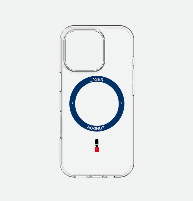 Slim Clear iPhone 16 Pro Max Case with Royal Blue MagSafe Ring - King's Guard | The Iconic Case