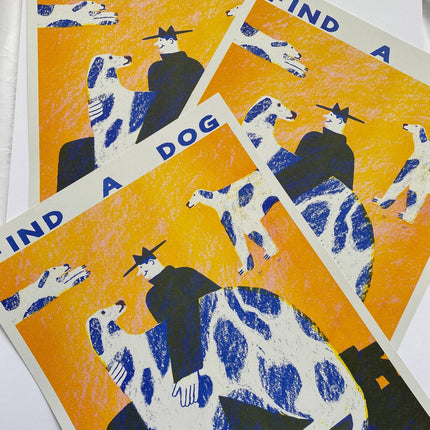 Find a dog and Stroke It riso print (A3)
