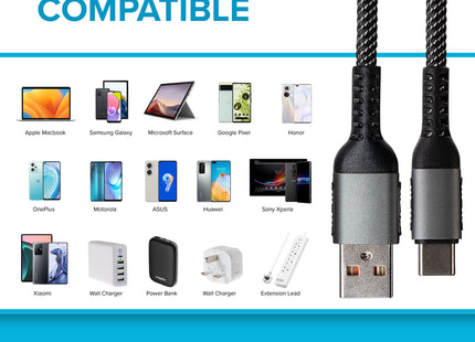 Maplin USB-C to USB-A 60W Braided Cable - Grey