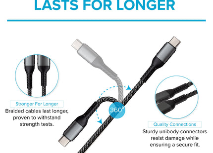 Maplin USB-C to USB-C 60W PD Braided Cable - Silver