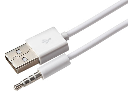 Maplin USB-A to 3.5mm Aux Stereo 3 Pole TRRS Jack Plug Cable - White, 1.2m