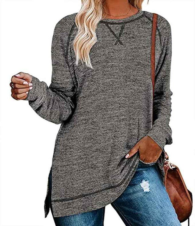 Women's Long Sleeve Top Crew Neck Sports Casual Blouse with Cross Detail