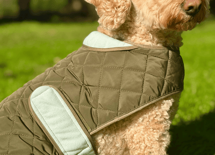 Quilted Dog Coat - Khaki Tweed