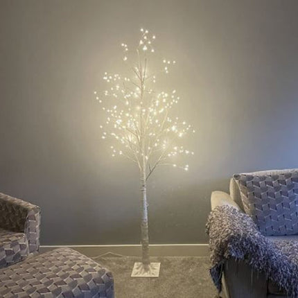 Pre Lit White Birch Tree 6FT with 288 Warm White LED Lights Waterproof EAMBRITE