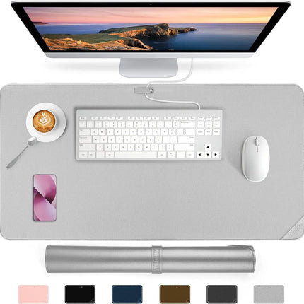 Premium PU Leather Desk Mat Protector Waterproof - Titanium Silver 60 x 35 CM