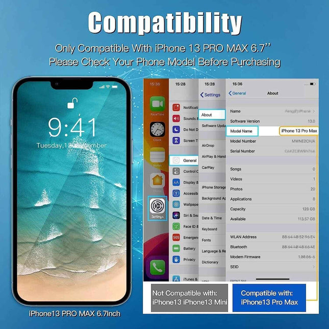 iPhone 14 Plus / 13 Pro Max / 15 Pro Max Tempered Glass Screen Protector 3 Pack