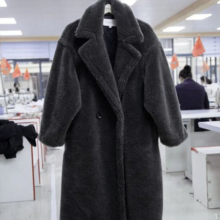 Elegant Gray Woolen Coats For Women - Loose Fit, Long Sleeve, Available In Sizes S, M, L