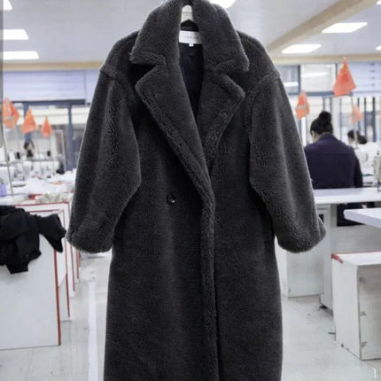 Elegant Gray Woolen Coats For Women - Loose Fit, Long Sleeve, Available In Sizes S, M, L
