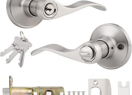 Exterior Door Handle Lock Satin Nickel Keyed Entry Wave Style Probrico
