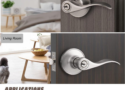 Exterior Door Handle Lock Satin Nickel Keyed Entry Wave Style Probrico