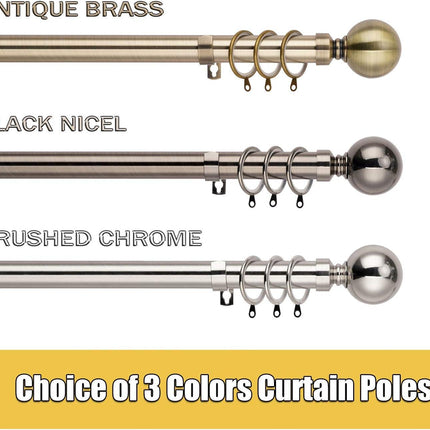 Extendable Curtain Pole Metal 25/28mm 50-95 Inch Antique Brass Set WL.Rocaille