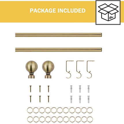 Extendable Curtain Pole Metal 25/28mm 50-95 Inch Antique Brass Set WL.Rocaille