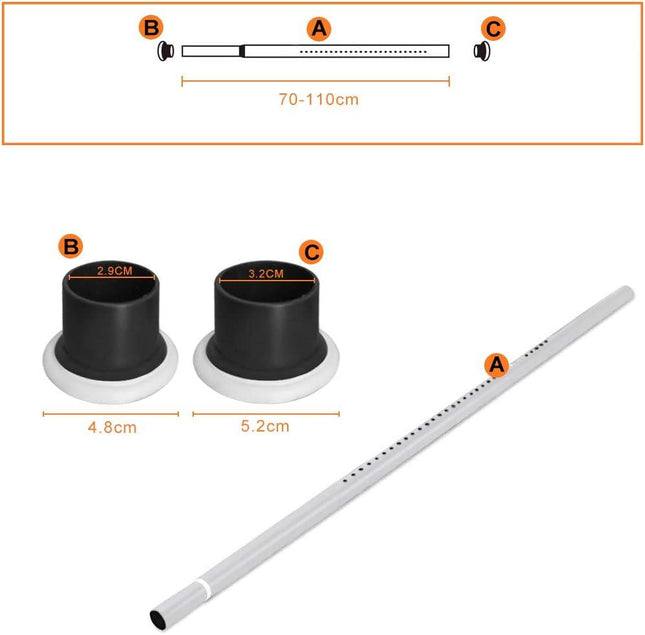Shower Curtain Rod Extendable No Drill Telescopic Carbon Steel 70-110cm White