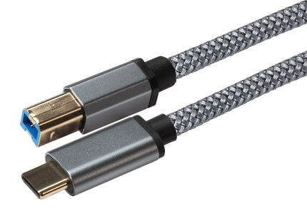 Maplin USB-C to USB-B Braided Cable - Grey, 5m