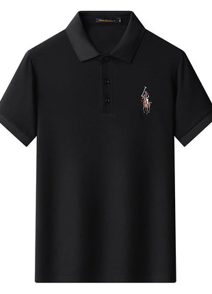 Cotton Embroidered Lapel Stretch Short-sleeved T-shirt