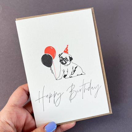 Pug Letterpress Birthday Card