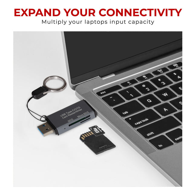Maplin USB-C and USB-A 3.0 SD Card Reader for SDXC / SDHC / MicroSDXC / MicroSDHC - Aluminium Case