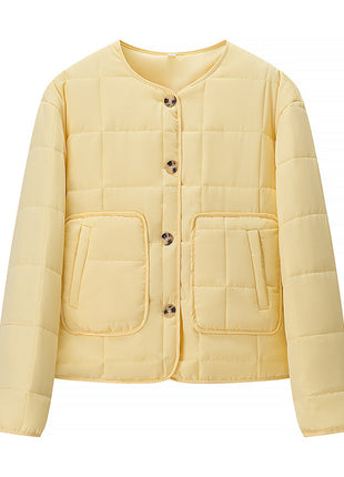 Autumn Women Clothing Yellow Quilted Cotton Plaid Cotton Clothing Cotton Coat