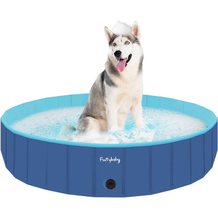 Dog Pool Foldable Pet Bath Tub Durable Outdoor Paddling Pool Blue furrybaby