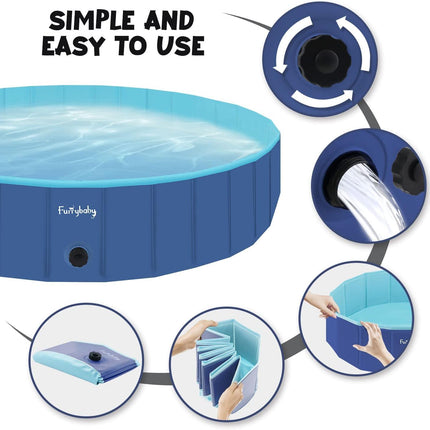 Dog Pool Foldable Pet Bath Tub Durable Outdoor Paddling Pool Blue furrybaby