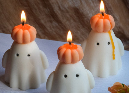 Ghost Candle with Pumpkin Hat