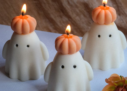 Ghost Candle with Pumpkin Hat