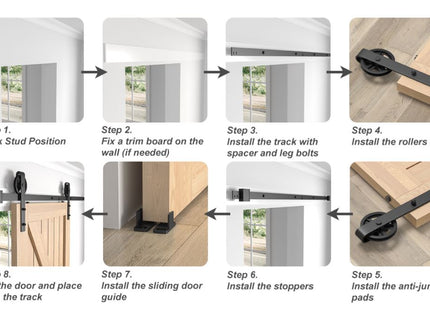 Sliding Barn Door Kit 7FT Heavy Duty Large Wheel Black Steel Track SANKEYTEW