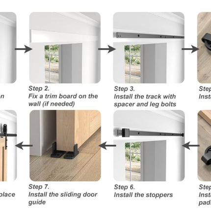 Sliding Barn Door Kit 7FT Heavy Duty Large Wheel Black Steel Track SANKEYTEW