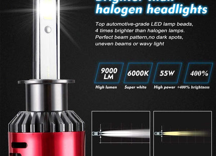 H1 LED Headlight Bulbs 55W 9000LM 6000K Car Fog High Beam Pair Kairiyard